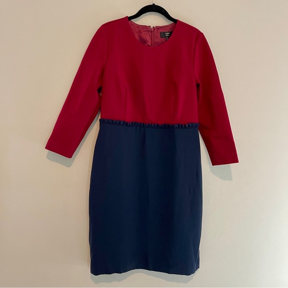 J. Crew 365 Midi Dress Burgundy Blue Color Block Sheath Size 12 Career Office - Picture 1 of 5